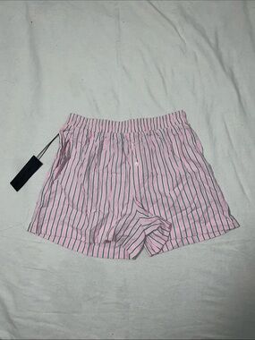 Striped Pink Elastic-Waist Bermuda Shorts